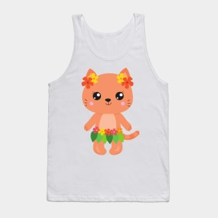 Hawaii Cat, Cute Cat, Orange Cat, Flowers, Luau Tank Top